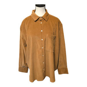 AYR Womens Corduroy Button Up Top The Deep End XL Brown Relaxed Heritage NWOT